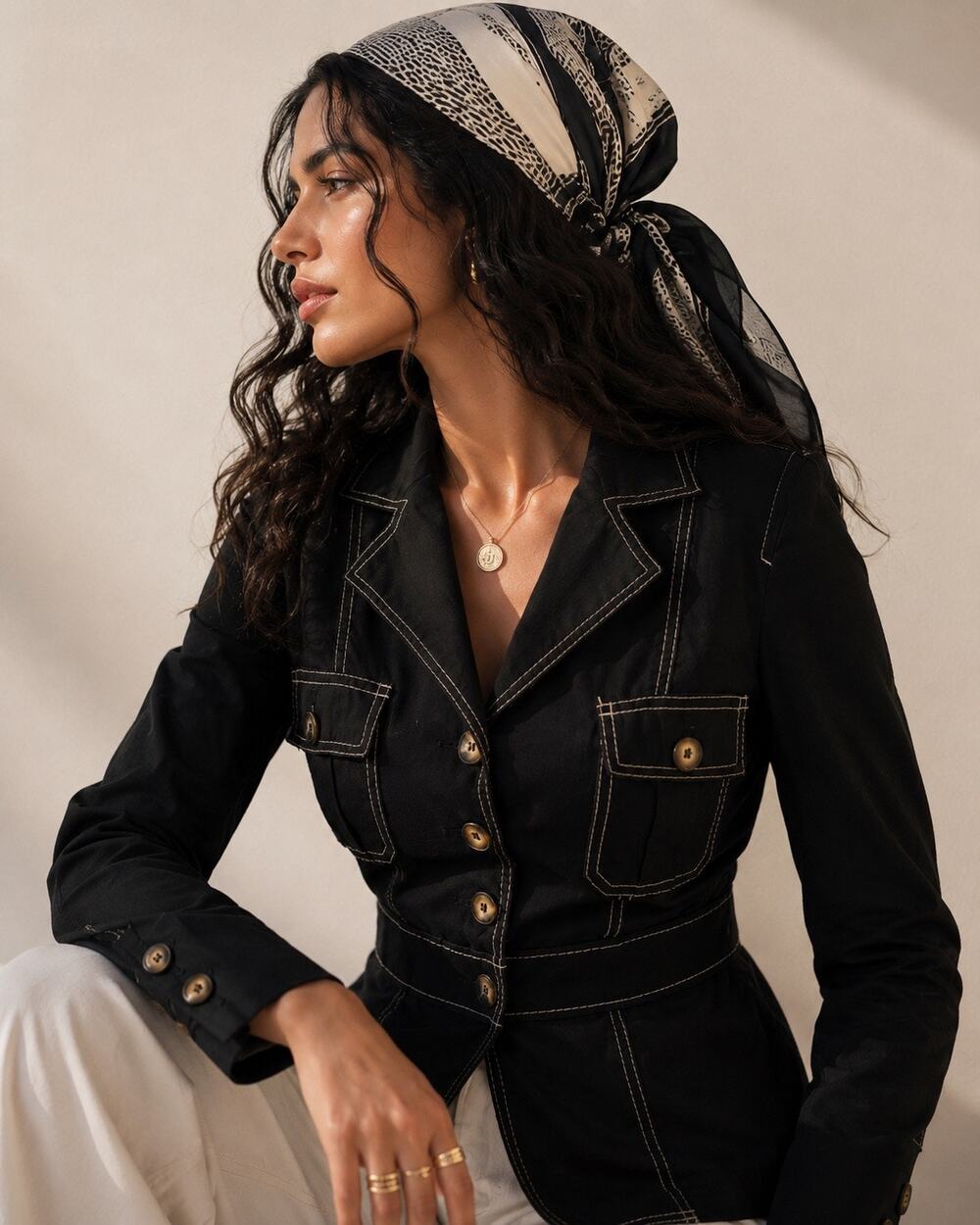 Y2K Bisou Bisou Black Contrast Stitch Utility Blazer Jacket Fitted 2 Quite Lux